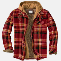 Erich | Herren Warme Karierte Jacke mit Knopfleiste – Rot/Khaki