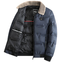 Erik | Herren Gesteppte Thermojacke mit Fellkragen – Dunkelblau