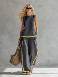 Estelle | Damen Zweiteiler Ärmellos Set mit Weiter Hose – Grau