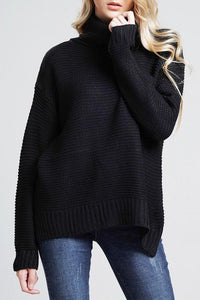 Grobstrickpullover Damen | Rollkragenpullover mit Langen Ärmeln – Schwarz