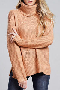 Grobstrickpullover Damen | Rollkragenpullover mit Langen Ärmeln – Orange
