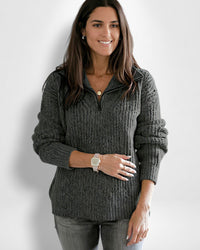 Winter Pullover für Damen im Troyer-Stil – Dunkelgrau