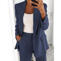 Sommerlicher Hosenanzug für Damen - Leichter Zweiteiler mit Blazer und Stoffhose – Dunkelblau