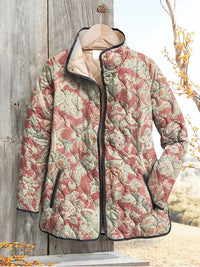 Damen Freizeit Steppjacke mit Vintage Blumenmuster – Mehrfarbig