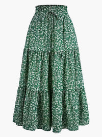 Damenrock mit Smockbund Eleganter Alltagsstil Midi Volantrock – Grün
