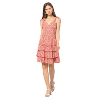 Rina - Französisches Blumenkleid mit V-Ausschnitt – Rot