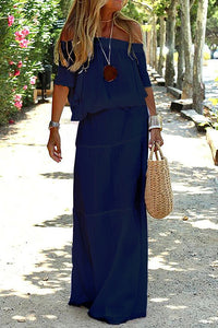 Kyma Sommerkleid | Off-Shoulder lässiges Strand Maxikleid für den Sommer – Marine