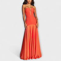 Vada - Off-Shoulder V-Neck Maxi Dress – Orange