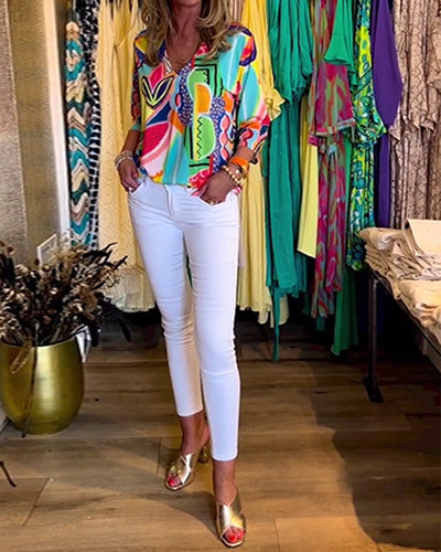 Heidi-Mode | Bunte Langärmlige Bluse mit Print