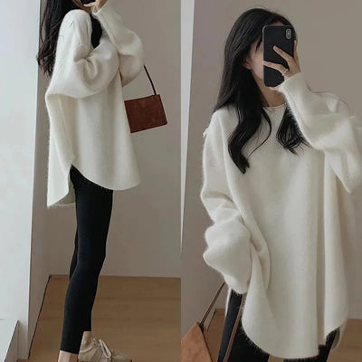 Clionya | Entspannter raffinierter Pullover mit Rundhalsausschnitt und Tropfenschulter
