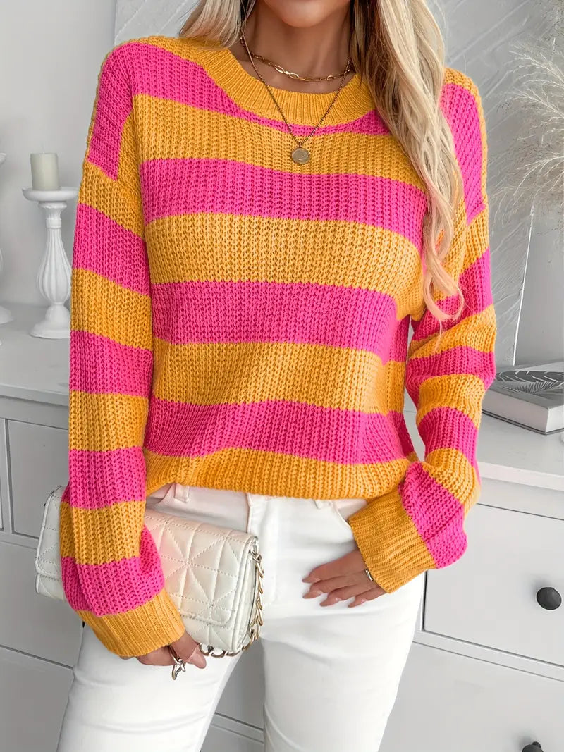 Cliraya | Verspieltes Muster Lässiger Colorblock-Gestreifter Strickpullover