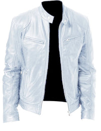 Enzo | Lässige Lederjacke mit Knopkragen – Stilvoll und Modern – Weiß