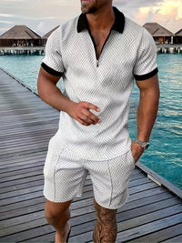 Zweiteiler für Herren - Stilvolles Set mit Poloshirt und Shorts für den Sommer – Weiß