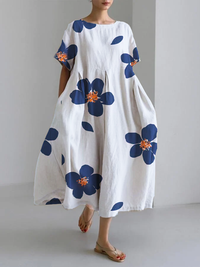 CATERINA | Langes Sommerkleid mit Lebendigen Blumen und Weicher Bequemlichkeit für Sonnige Tage – Blau