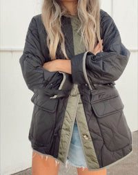 Steppjacke Damen leicht für Übergang | Lang – Schwarz