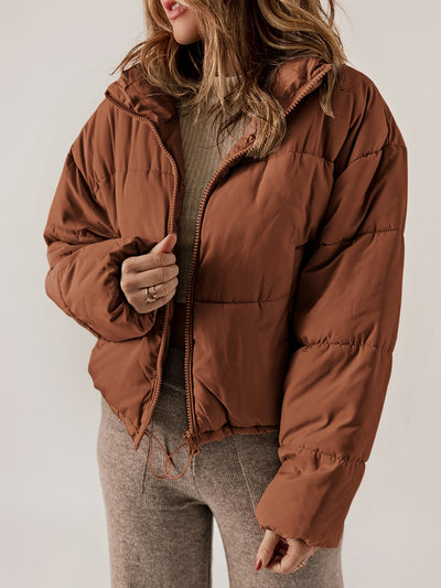 Leyreina | Schwarze Pufferjacke mit Reißverschluss – Lässige Langarmjacke für jeden Tag