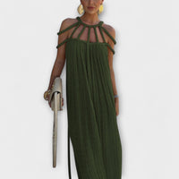 Briar - Elegantes Maxi-Kleid mit Drapierten Details – Olivgrün