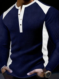 Kyran – Langärmliges Henley Hemd Mit Waffelmuster – Blau