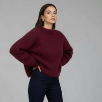Pullover für Damen mit lockerer Passform und klassischem Rundhals – Winerot