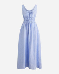 ANGELINA - GERAFFTES LEINENKLEID – Blau