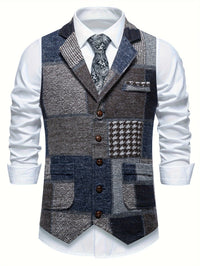 Saverse – Flickwerk  Weste Aus Tweed Mit Fischgrätenmuster – Blau