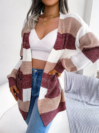 Lirovanie | Warm & Stylisch: Langärmliger Colorblock-Cardigan mit V-Ausschnitt – Bordeaux