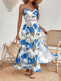 Tessa | Blumen Maxikleid in Boho Eleganz – Königsblau