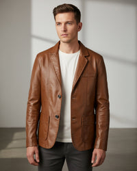 Blazer Jacke für Herren im Lederlook mit Knopfverschluss – Café