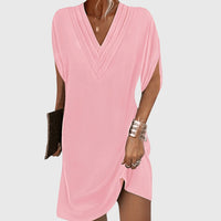 Nicole | Damen Minikleid V-Ausschnitt Locker Casual Sommer Feminin – Rosa