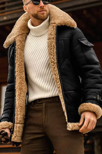 Herrenjacke mit Fellkragen – Schwarz