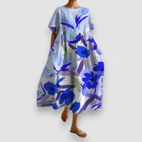 ISLA | KLEID MIT V-AUSSCHNITT UND BLUMENDRUCK – Blau