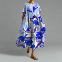 Xyrhilda | Sommerkleid mit Blumenmuster und Fließendem Schnitt – Blau