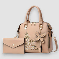 Brigin | Blume bestickte Lederhandtasche – Beige