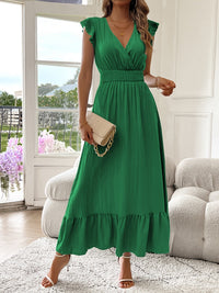 Mara | V-Ausschnitt Maxikleid mit Rüschen Saum – Grün