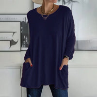 Margot | Tunika-Länge Seitentaschen Top – Marine