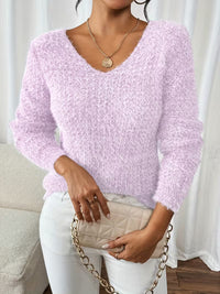 Aderah - Lockere Passform V-Ausschnitt Pullover – Violett