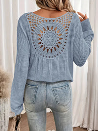 Sacha | Elegantes Waffel-V-Ausschnitt-Shirt – Himmelblau