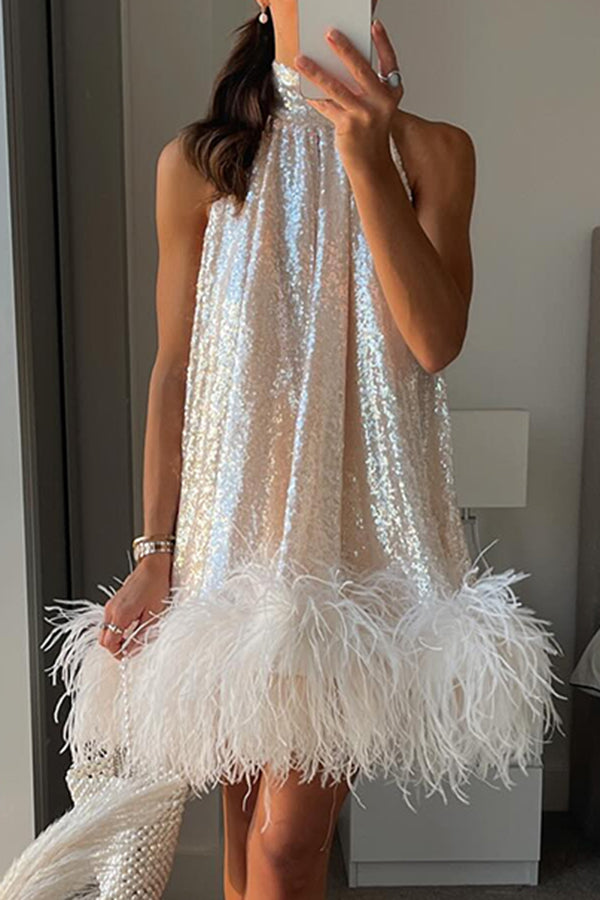 Joy - Glitzerndes Minikleid mit Federn