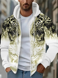 Murillo – Lässige Langarm Kapuzenpullover Jacke Mit Tigerprint – Gelb