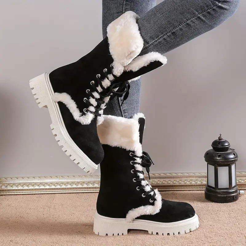 Reivina | Schwarze Orthopädische Schneestiefel mit Fleecefutter