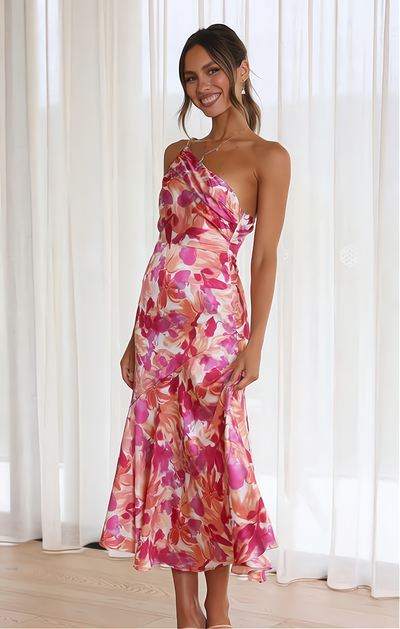 Charlène - Schulterfreies Spaghettikleid mit Blumendruck