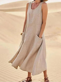 Heidi-Mode | Luftiges Leinen Sommerkleid mit Taschen – Khaki