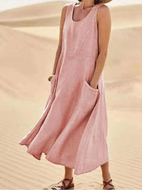 Heidi-Mode | Luftiges Leinen Sommerkleid mit Taschen – Rosa