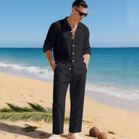 Fabian | Herren Leinen Zweiteiler Hemd und Hose Set – Schwarz