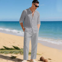 Fabian | Herren Leinen Zweiteiler Hemd und Hose Set – Grau