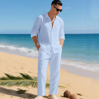 Fabian | Herren Leinen Zweiteiler Hemd und Hose Set – Blau