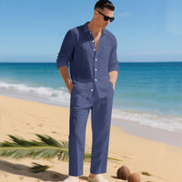 Fabian | Herren Leinen Zweiteiler Hemd und Hose Set – Dunkelblau