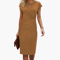 Fabrizia | Damen Rundhals Kurzarm Midi Kleid – Khaki