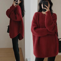 Clionya | Entspannter raffinierter Pullover mit Rundhalsausschnitt und Tropfenschulter – Rot