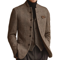 Men's Retro Casual Tweed Plaid Stand Collar Jacket – Braun